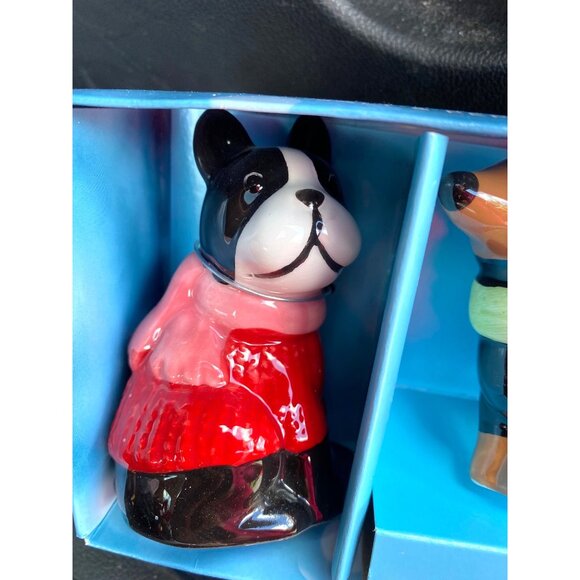 St. Nicholas Square Dogs Salt & Pepper Shaker Set Holiday Cheer NEW - Picture 2 of 5